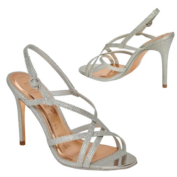 Ted Baker Theanna Lurex Strappy Heel Sandals Silver Size 40.5 - Picture 1 of 7